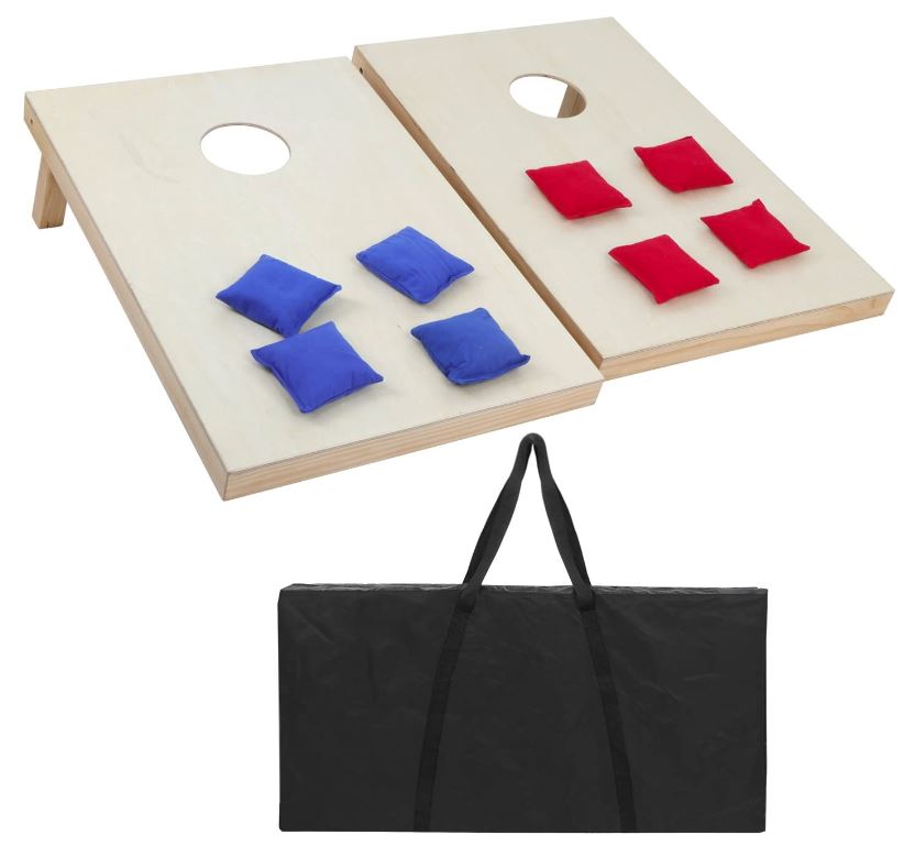 Portable Cornhole Set Regulation Size: Two (2) Wooden Cornhole Boards, 8 Corn Hole Toss Bags, Travel Carrying Bag. Replacement Value: $84
