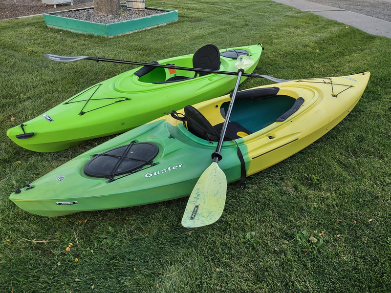Lifetime 10' Adult Kayak with  Paddle. The Lifetime Guster Kayak provides the perfect combination of comfort, stability, and performance in an exceptionally versatile package. The Guster is made from High-Density Polyethylene (HDPE) with a design and size that is easy to handle on and off the water. The ST Performance Hull design provides the speed, tracking, and maneuverability for just about every water condition from large lakes and bays to slow moving rivers and creeks. This kayak model is equipped with our Ledge Lock Paddle Keeper and other great features for comfort and convenience. Two (2) available. Replacement Value $375