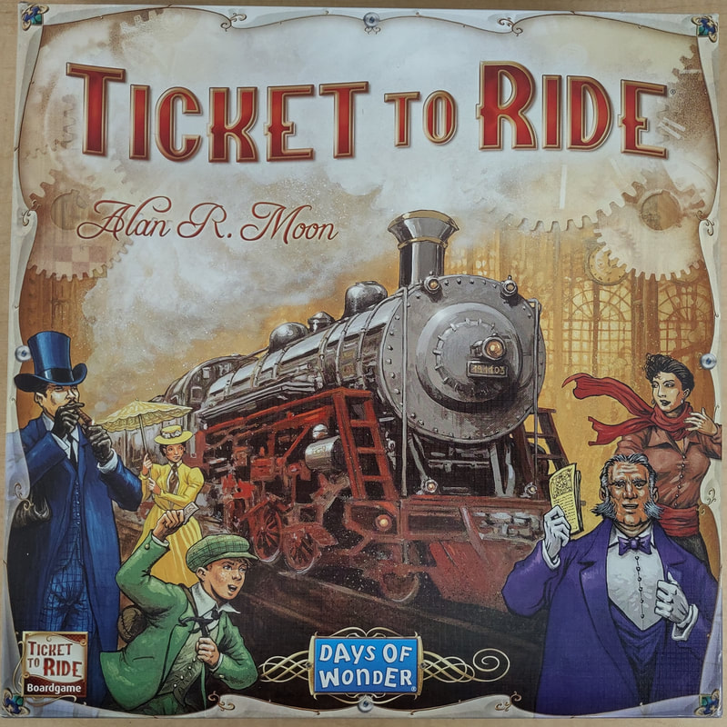 Ticket to Ride Board Game. Ticket to Ride is a cross-country train adventure in which players collect and play matching train cards to claim railway routes connecting cities throughout North America.

The longer the routes, the more points they earn.

Additional points come to those who can fulfill their Destination Tickets by connecting two distant cities, and to the player who builds the longest continuous railway. 2-5 players, ages 8+. Replacement Value: $48