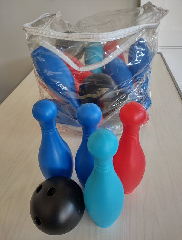 Plastic Mini Bowling Set. This mini bowling toy is suitable for kids to learn more bowling knowledge that train their interest to love sports, and help the kids improve their motor skills, hand- eye coordination, observation and logical thinking ability. Replacement value: $15