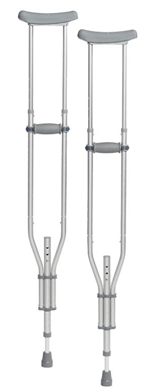Adjustable Crutches. Adult Crutches: Made of aluminum, lightweight crutches provide great support without the heaviness of wood; capable of supporting up to 300 lbs. Replacement value: $32