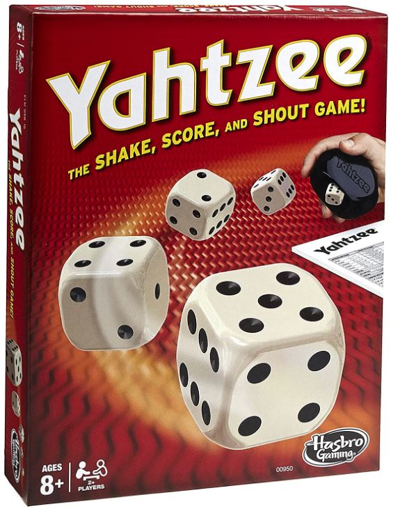 Yahtzee Game. Roll it to the limit for the ultimate win with the Yahtzee Classic game. With a sleek shaker and 5 dice, you're ready to roll! Take turns rolling dice to try to score combos. You get a total of 13 turns and may roll up to three times on a turn. At the end of each turn, you must fill in one empty box in your column on the score card. The player with the highest grand total at the end of all 13 rounds wins. It's up to the player whether they hustle for a full house or risk it all for a Yahtzee roll. Show it off, and let the dice fall where they may. Game includes 5 dice and shaker that doubles as storage for easy clean up and travel. Replacement value: $7